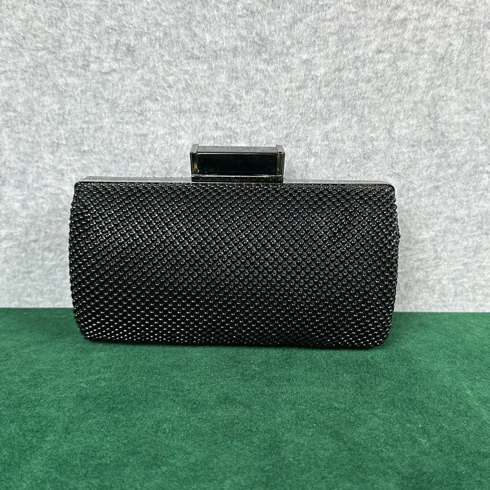 Fully‎ Beaded Evening Bag Black Purse Hard Shell Clutch Hideaway Crossbody Chain